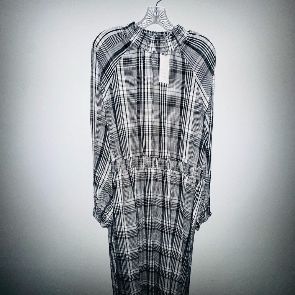 a new day Black and White Plaid Long Sleeve Dress
